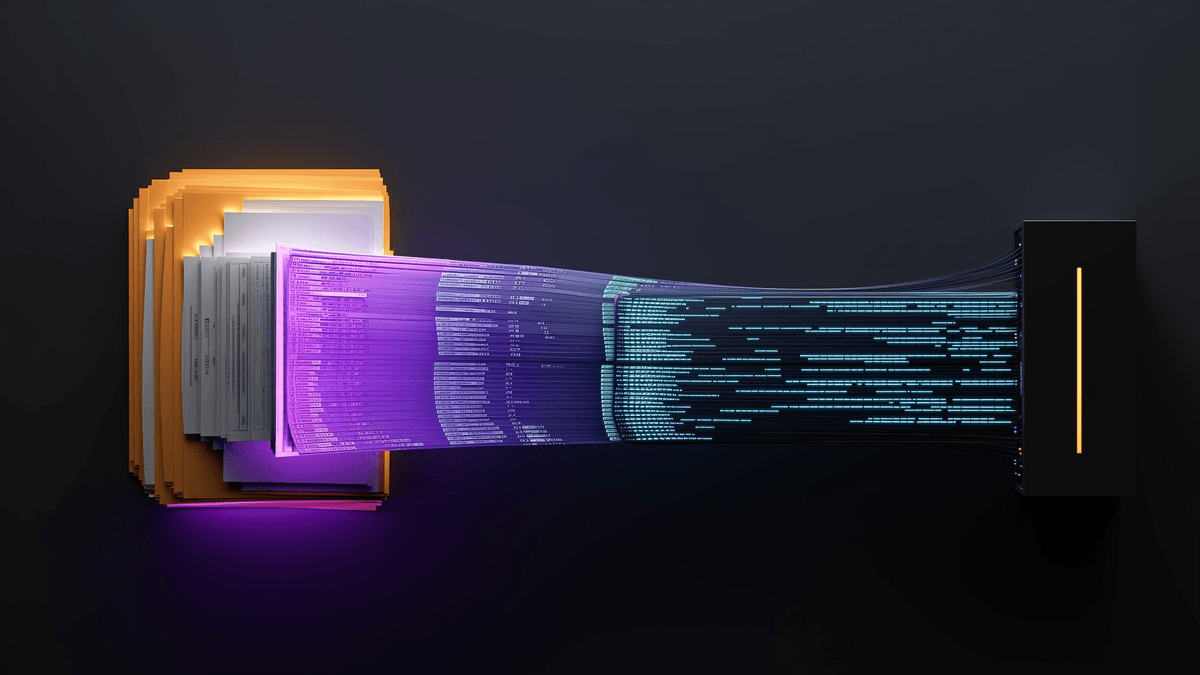 A stack of paper claims forms being scanned into a digital pipeline